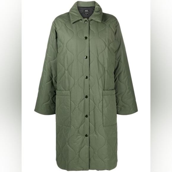 APC button front quilted green coat size XL - Picture 1 of 8